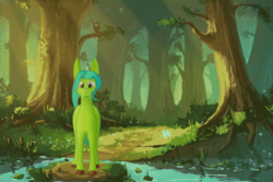 Size: 1024x684 | Tagged: safe, artist:kujivunia, edit, oc, oc only, dryad, earth pony, pony, big ears, earth pony oc, forest, full body, pixelated, solo