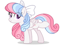 Size: 1422x1080 | Tagged: safe, alternate version, artist:cstrawberrymilk, oc, oc:strawberry dream, pegasus, pony, g4, aside glance, bow, female, hair bow, looking at you, mare, simple background, solo, transparent background