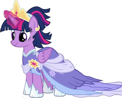 Size: 774x621 | Tagged: safe, edit, edited screencap, editor:incredibubbleirishguy, screencap, twilight sparkle, alicorn, pony, g4, the last problem, background removed, clothes, crown, dress, folded wings, hoof shoes, jewelry, princess shoes, queen, regalia, second coronation dress, simple background, solo, transparent background, twilight sparkle (alicorn), wings