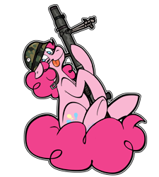 Size: 4500x5000 | Tagged: safe, pinkie pie, earth pony, pony, g4, :p, artillery, camouflage, gun, helmet, lewis gun, simple background, sitting, solo, sticker, tongue out, transparent background, war, weapon, xk-class end-of-the-world scenario