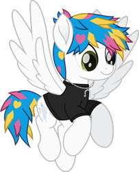 Size: 871x1073 | Tagged: safe, artist:lightningbolt, derpibooru exclusive, pegasus, pony, g4, .svg available, awsten knight, clothes, colored pupils, dyed mane, dyed tail, flying, heterochromia, horseshoes, jewelry, male, movie accurate, necklace, ponified, shirt, simple background, smiling, solo, spread wings, stallion, svg, t-shirt, tail, transparent background, vector, waterparks, wings