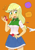 Size: 2894x4093 | Tagged: safe, artist:haibaratomoe, applejack, rarity, human, equestria girls, g4, apple, applejack's skirt, belt, blushing, clothes, denim, denim skirt, duo, eating, female, food, freckles, hand, heart, lesbian, offscreen character, open mouth, orange background, pointing, ship:rarijack, shipping, shirt, simple background, skirt, speech bubble