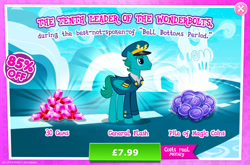 Size: 1966x1300 | Tagged: safe, gameloft, general flash, pegasus, pony, g4, my little pony: magic princess, advertisement, clothes, costs real money, english, folded wings, gem, hat, introduction card, magic coins, male, mobile game, numbers, sale, solo, stallion, text, wings