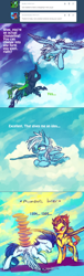 Size: 800x2628 | Tagged: safe, artist:ask-cyberpunkspitfire, fleetfoot, soarin', spitfire, changeling, pony, g4, food, pie