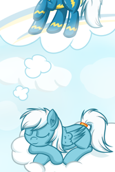 Size: 1280x1920 | Tagged: safe, artist:ask-fleetfoot, fleetfoot, pony, g4, ask-fleetfoot, clothes, cloud, dream, sleeping, solo, uniform, wonderbolts uniform