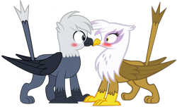 Size: 2447x1485 | Tagged: safe, artist:php170, gilda, oc, oc:grey, oc:grey the griffon, griffon, g4, beak, blushing, boop, canon x oc, cute, duo, duo male and female, embarrassed, female, griffon oc, hair, male, noseboop, shipping, simple background, straight, tail, transparent background, vector, wings