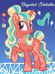 Size: 1513x2023 | Tagged: safe, artist:friendshipizfucked, oc, oc only, oc:crystal stiletto, pony, female, gradient background, magical lesbian spawn, mare, offspring, parent:ms. harshwhinny, parent:princess celestia, solo