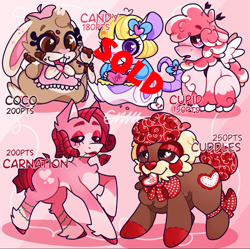 Size: 963x958 | Tagged: safe, artist:xtackyfairyx, oc, oc only, earth pony, mouse, pegasus, pony, rabbit, animal, apron, clothes, earth pony oc, flower, flower in mouth, heart, heart eyes, mouth hold, pegasus oc, rose, rose in mouth, smiling, wingding eyes, wings
