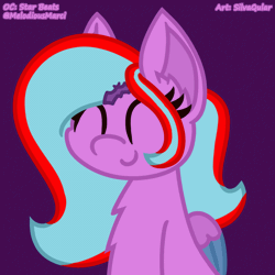 Size: 1200x1200 | Tagged: safe, artist:silvaqular, oc, oc only, oc:star beats, pegasus, pony, ^^, animated, eyes closed, folded wings, hairclip, happy, listening, listening to music, magenta, multicolored hair, purple background, signature, simple background, solo, vibing, wings