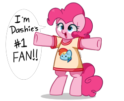 Size: 4256x3473 | Tagged: safe, artist:kittyrosie, pinkie pie, rainbow dash, earth pony, pegasus, pony, g4, :3, bipedal, clothes, cute, dashabetes, diapinkes, female, mare, open mouth, open smile, shirt, simple background, smiling, solo, t-shirt, transparent background