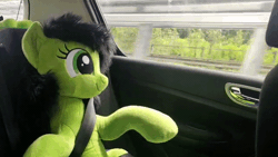 Size: 600x338 | Tagged: safe, artist:littlefairyswonders, oc, oc only, oc:filly anon, pony, animated, cute, female, filly, gif, happy, irl, looking out the window, photo, plushie, solo