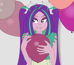 Size: 966x854 | Tagged: safe, artist:hakdurbin, aria blaze, human, equestria girls, g4, balloon, female, hug, scrunchy face, simple background, solo