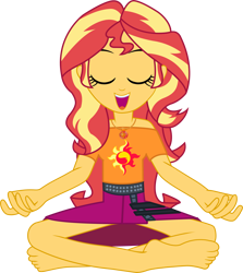 Size: 8245x9240 | Tagged: safe, artist:chrismc373, sunset shimmer, human, equestria girls, g4, barefoot, feet, geode of empathy, magical geodes, meditating, open mouth, simple background, solo, transparent background
