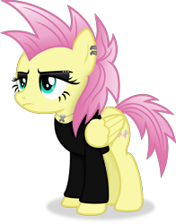 Size: 2851x3638 | Tagged: safe, artist:anime-equestria, fluttershy, pegasus, pony, g4, alternate hairstyle, ear piercing, eyebrow piercing, eyeshadow, female, high res, jewelry, makeup, mare, necklace, piercing, simple background, solo, transparent background, vector, wings