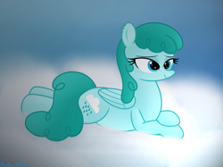 Size: 4032x3016 | Tagged: safe, artist:rainbowšpekgs, spring melody, sprinkle medley, pegasus, pony, g4, cloud, female, lying, lying down, lying on a cloud, on a cloud, prone, sky, smiling, solo, wings