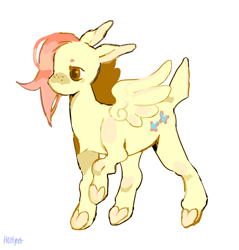 Size: 1280x1339 | Tagged: safe, artist:hoofpeet, fluttershy, pegasus, pony, g4, alternate hairstyle, freckles, freckleshy, hooves, simple background, solo, spread wings, underhoof, white background, wings