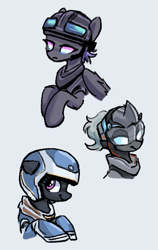 Size: 368x584 | Tagged: safe, artist:plunger, oc, oc only, changeling, pony, clothes, gray background, helmet, holeless, horn, simple background, visor, wings