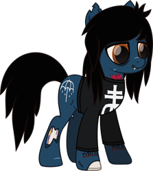 Size: 949x1061 | Tagged: safe, artist:lightningbolt, derpibooru exclusive, earth pony, pony, undead, zombie, zombie pony, g4, .svg available, bone, bring me the horizon, clothes, colored pupils, fangs, lidded eyes, lip piercing, long sleeves, movie accurate, oliver sykes, piercing, ponified, scar, shirt, simple background, smiling, solo, standing, stitches, svg, tattoo, torn ear, transparent background, vector
