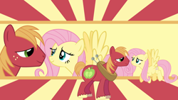 Size: 1192x670 | Tagged: safe, artist:neodarkwing, big macintosh, fluttershy, earth pony, pegasus, pony, g4, duo, female, male, mare, ship:fluttermac, shipping, stallion, straight, wallpaper