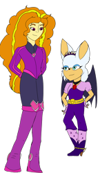 Size: 2552x4048 | Tagged: safe, artist:icicle-niceicle-1517, artist:moondrawzlv, color edit, edit, adagio dazzle, bat, human, anthro, equestria girls, g4, adagio dazzle's boots, belt, bodysuit, boots, clothes, clothes swap, collaboration, colored, crossover, eyeshadow, fingerless gloves, flying, gem, gloves, hairband, high heel boots, jacket, kazumi evans, knee-high boots, makeup, rouge the bat, shoes, simple background, siren gem, sonic prime, sonic the hedgehog (series), stockings, thigh highs, transparent background, voice actor joke