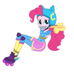 Size: 2000x2000 | Tagged: safe, artist:nie-martw-sie-o-mnie, pinkie pie, human, equestria girls, g4, my little pony equestria girls: friendship games, arm behind back, bondage, bound and gagged, gag, helmet, high res, roller skates, rope, rope bondage, simple background, skates, solo, tape, tape gag, tied up, transparent background