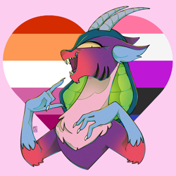 Size: 2000x2000 | Tagged: safe, artist:orionofthestars, idw, cosmos, draconequus, g4, antagonist, bust, comic, female, genderfluid pride flag, high res, lesbian pride flag, mare, pride, pride flag, teeth, villainess