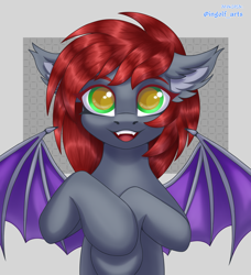 Size: 2700x2959 | Tagged: safe, artist:ingolf arts, oc, oc only, oc:wolfberry, bat pony, pony, cute, ear fluff, eye reflection, female, high res, open mouth, open smile, reflection, smiling, solo, spread wings, wings