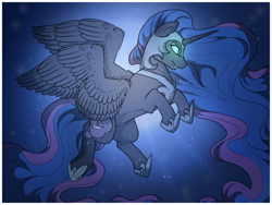 Size: 1280x960 | Tagged: safe, artist:binibean, nightmare moon, alicorn, pony, g4, princess twilight sparkle (episode), female, glowing, glowing eyes, mare, solo, spread wings, wings