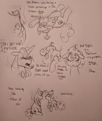 Size: 3120x3700 | Tagged: safe, artist:dsstoner, prince blueblood, screwball, earth pony, pony, unicorn, g4, angst, comic, crying, headcanon, high res, implied discord, siblings, tears of pain, traditional art