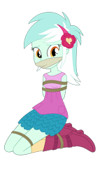 Size: 2000x3278 | Tagged: safe, artist:nie-martw-sie-o-mnie, lyra heartstrings, human, equestria girls, g4, bondage, bound and gagged, cloth gag, damsel in distress, female, gag, high res, kidnapped, simple background, solo, tied up, transparent background