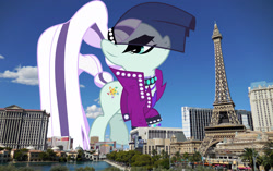 Size: 2048x1288 | Tagged: safe, anonymous editor, artist:jhayarr23, edit, coloratura, earth pony, pony, g4, clothes, countess coloratura, female, giant pony, giantess, highrise ponies, irl, jacket, las vegas, macro, mare, nevada, photo, ponies in real life, solo, veil