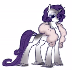 Size: 2704x2603 | Tagged: safe, artist:frowoppy, rarity, pony, unicorn, g4, alternate design, alternate hairstyle, concave belly, female, gradient legs, high res, jewelry, long tail, mare, necklace, simple background, slender, solo, standing, tail, thin, white background