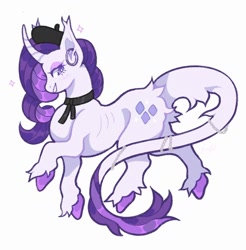 Size: 1258x1280 | Tagged: safe, artist:ferafel, artist:ferafel_, rarity, classical unicorn, pony, unicorn, g4, cloven hooves, grin, horn, leonine tail, ribs, side view, simple background, smiling, solo, unshorn fetlocks, white background