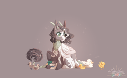 Size: 1726x1064 | Tagged: safe, artist:luuny-luna, oc, oc:delicate, bird, duck, pegasus, pony, duckling, female, horns, mare, simple background, solo