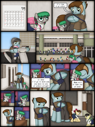 Size: 1750x2333 | Tagged: safe, artist:99999999000, oc, oc only, oc:chen lifan, oc:li anna, oc:mar baolin, pegasus, pony, comic:grow with children, backpack, calendar, comic, female, filly, foal, glasses, mother, mother and child, mother and daughter, motorcycle, pegasus oc, school, scooter