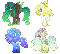 Size: 1140x1022 | Tagged: safe, artist:anno酱w, oc, oc only, alicorn, earth pony, pony, alicorn oc, base used, blind bag, earth pony oc, fairy wings, flower, horn, mushroom, simple background, smiling, toy, transparent background, wings