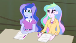 Size: 3072x1727 | Tagged: safe, screencap, princess celestia, princess luna, principal celestia, vice principal luna, human, equestria girls, g4, my little pony equestria girls: rainbow rocks, duo, duo female, female, frown