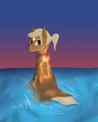 Size: 1600x2000 | Tagged: safe, artist:desperius, oc, oc:threnody, pegasus, pony, fallout equestria, fallout equestria: speak, clothes, coat, crying, fanfic, fanfic art, fire, ponytail, sky background, solo, water