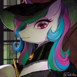 Size: 2048x2048 | Tagged: safe, artist:tabithaqu, princess celestia, alicorn, pony, g4, bust, clothes, female, hat, high res, mare, portrait, solo, witch hat