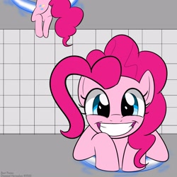 Size: 3000x3000 | Tagged: safe, artist:bestponies, pinkie pie, earth pony, pony, g4, butt, cute, female, grin, high res, looking at you, mare, now you're thinking with portals, plot, portal, smiling, solo