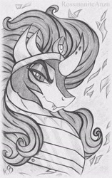 Size: 1445x2296 | Tagged: safe, artist:rossmaniteanzu, king sombra, pony, unicorn, g4, antagonist, monochrome, pencil drawing, solo, traditional art