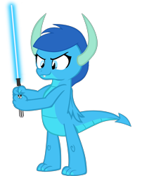 Size: 5225x6481 | Tagged: safe, artist:php170, oc, oc only, oc:frosty, oc:frosty the dragon, dragon, absurd resolution, dragoness, female, horn, ice dragon, jedi, lightsaber, male, may the fourth be with you, simple background, solo, star wars, tail, teenaged dragon, transparent background, vector, weapon, wings