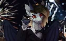 Size: 3543x2232 | Tagged: safe, artist:dorkmark, oc, oc only, oc:bloodlight bonestalk, dracony, dragon, hybrid, hydra, pony, clothes, high res, meme, solo, the great gatsby