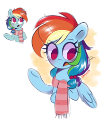 Size: 2500x2800 | Tagged: safe, artist:darkynez, rainbow dash, pegasus, pony, g4, alternate hairstyle, blushing, clothes, high res, messy mane, scarf, simple background, solo, striped scarf, white background