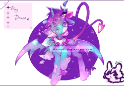 Size: 1225x850 | Tagged: safe, artist:mujinai, dracony, dragon, hybrid, cute, devil tail, forked tongue, horns, simple background, solo, tail, text, tongue out, watermark, white background