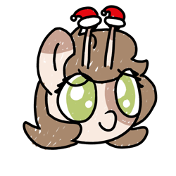 Size: 1000x1000 | Tagged: safe, artist:theunidentifiedchangeling, oc, oc only, oc:cotton rancher, original species, snail, snail pony, bust, christmas, hat, head only, no pupils, portrait, santa hat, simple background, smiling, solo, transparent background
