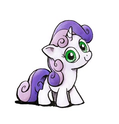 Size: 979x1024 | Tagged: safe, artist:mellodillo, sweetie belle, pony, unicorn, g4, cute, diasweetes, female, filly, foal, looking at you, simple background, smiling, smiling at you, solo, white background