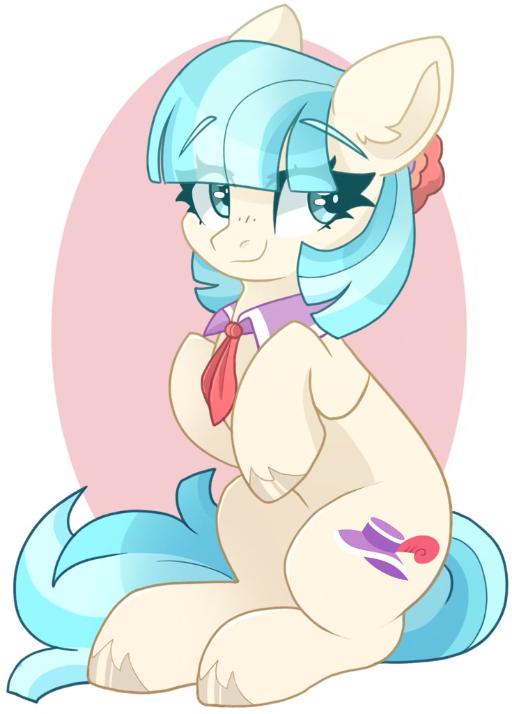 [commission,cute,earth pony,eyebrows,female,mare,pony,safe,sitting,solo,cocobetes,eye clipping through hair,colored eyebrows,smiling,coco pommel,eyebrows visible through hair,artist:cinnamontee]