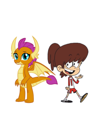 Size: 4179x5160 | Tagged: safe, smolder, dragon, human, g4, crossover, lynn loud, nickelodeon, simple background, the loud house, white background