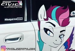 Size: 3197x2160 | Tagged: safe, artist:the_zippy_ek, zipp storm, pegasus, pony, g5, car, female, high res, honda, honda civic, instagram, irl, mare, photo, zipp civic